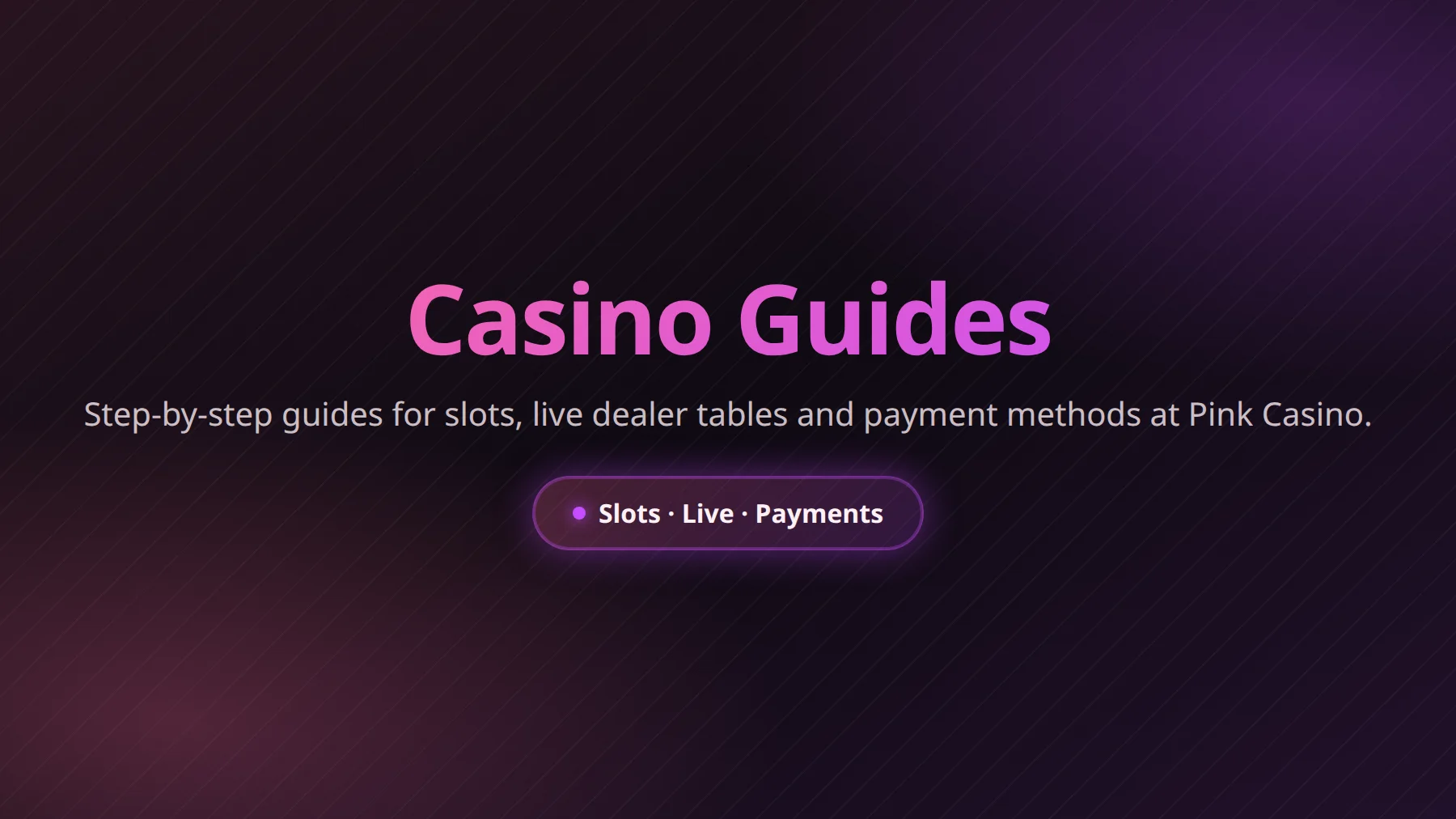 Pink Casino guides illustration covering registration, deposits, withdrawals and KYC